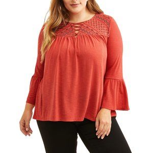 (3/$10) Faded Glory Coral Peasant Top sz 2X